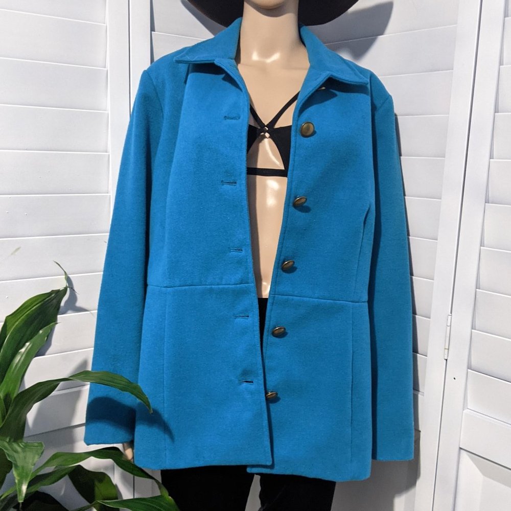 Coldwater Creek Teal Brass Button Coat 2X